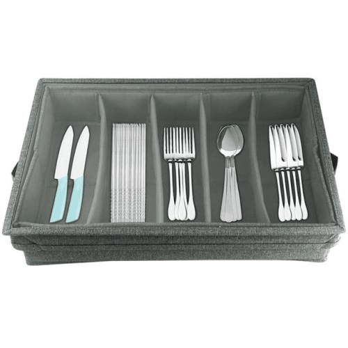 Flatware Storage Case with PVC Lid 5 Compartment Foldable Utensil Storage Box Silverware Storage Box Chest Cutlery Storage Holder with Handle for Home Flatware Storage Case with PVC Lid 5 Compartment Foldable Utensil Storage Box Silverware Storage Box Chest Cutlery Storage Holder with Handle for Home