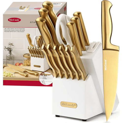 McCook MC21G Knife Sets,15 Pieces Golden Titanium Kitchen Knife Block Sets with Built-in Sharpener McCook MC21G Knife Sets,15 Pieces Golden Titanium Kitchen Knife Block Sets with Built-in Sharpener